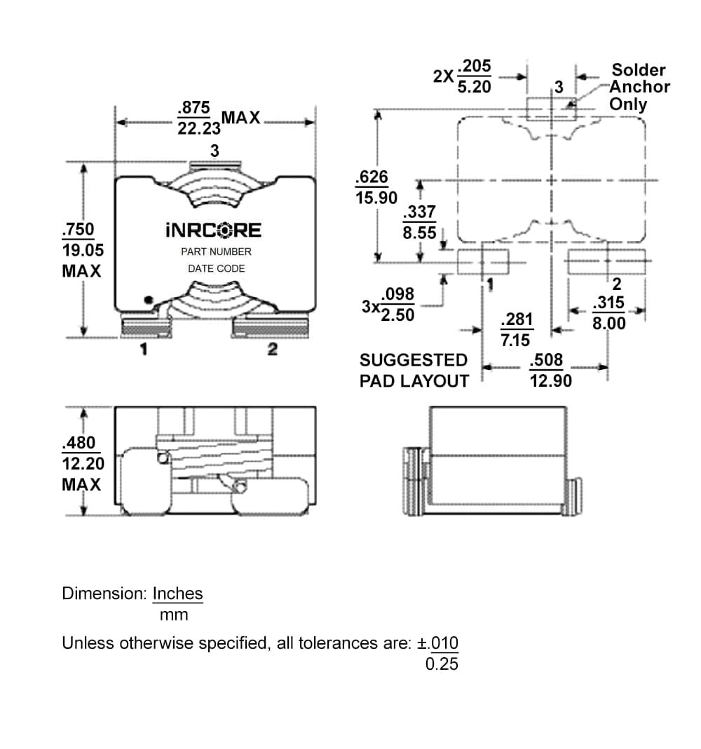 Mechanical Drawing - iNRCORE PL2058 SMT Power Inductors